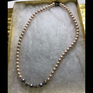 Pearl Necklace with Cubic Zirconia Balls